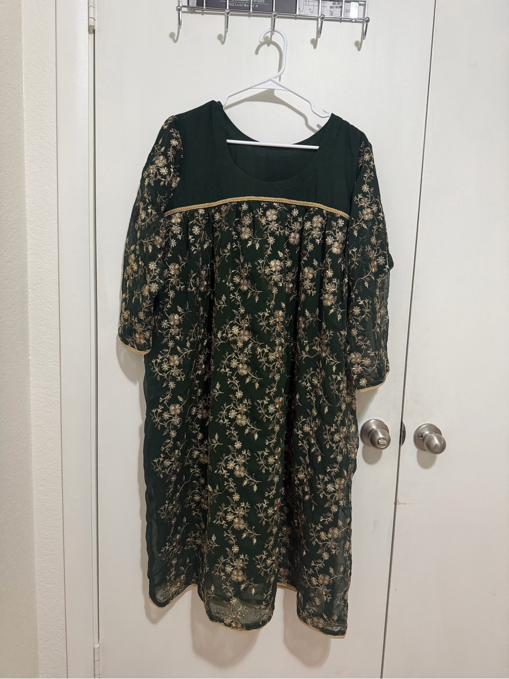 Indian/pakistani Elegant Dark Green Floral Embroidered Dress